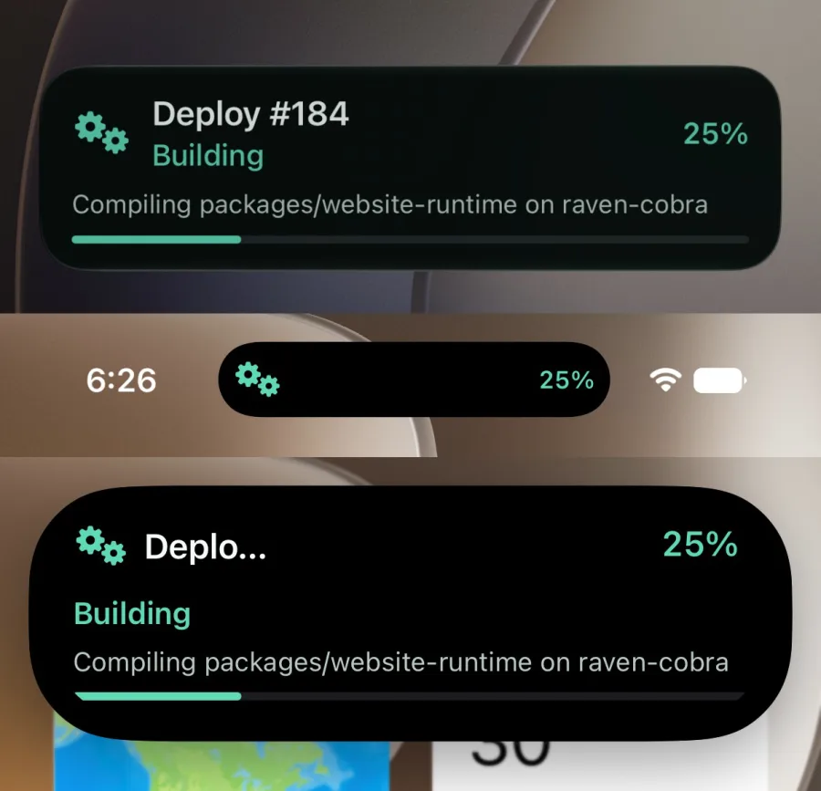 standard Live Activity on the Lock Screen and Dynamic Island